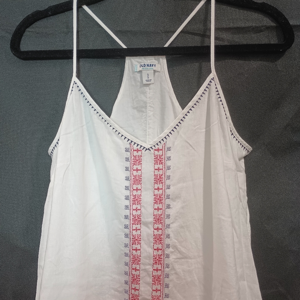 Old Navy White Red and Navy Blue Spaghetti Strap Linen Dress Size S - Picture 5 of 9